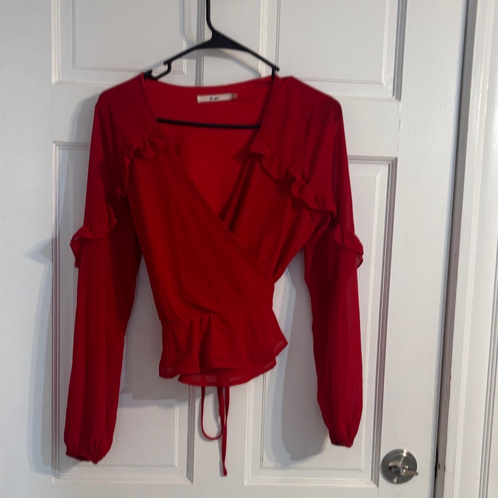 Red Ruffle Wrap Long-Sleeve Top - Women